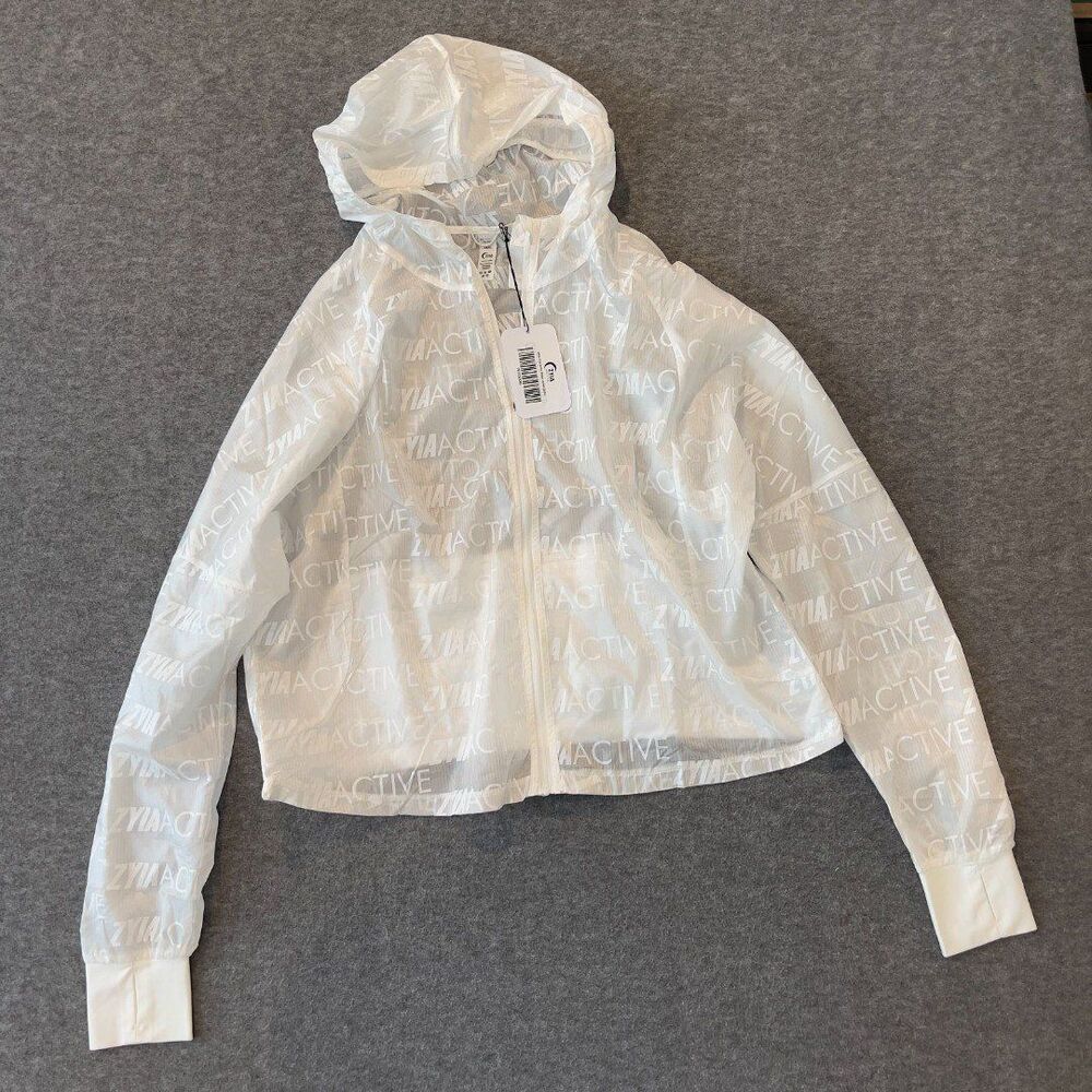 NEW! ZYIA Active BREEZE JACKET Size: 3XL Color Transparent White w/White Print